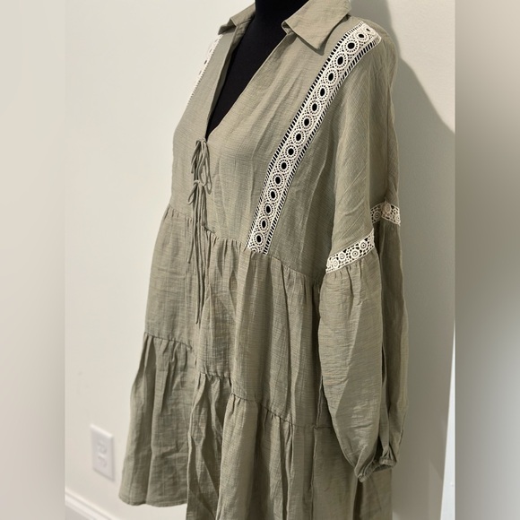 ZARA Tiered Dress With Lace Inserts Size Medium Long Sleeves, NWT - Picture 6 of 10